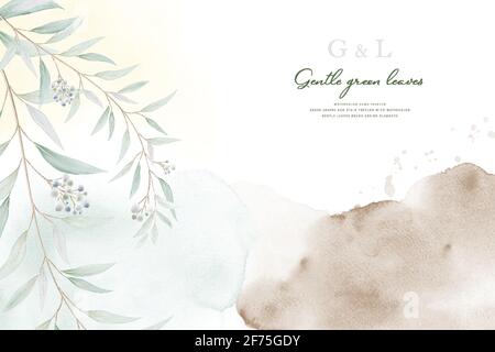 Schöne kreative Natur Hintergrund mit sanften grünen Blättern und Flecken Aquarell von Hand bemalt. Perfekt für die Gestaltung von Postkarten, Broschüren, Cover, i Stock Vektor