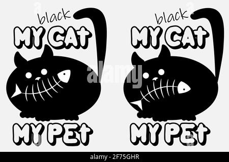 Meine Katze Mein Haustier mit einem Fischskelett lächelt Und traurig 1 Stock Vektor