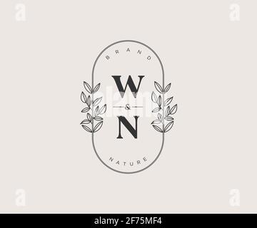 WN Buchstaben schöne florale feminine editierbare vorgefertigte Monoline Logo geeignet für Spa Salon Haut Haar Schönheit Boutique und Kosmetik Unternehmen. Stock Vektor