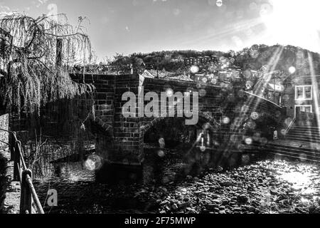 Packhorse Bridge, Hebden Water, Hebden Bridge, Calderdale, West Yorkshire Stockfoto