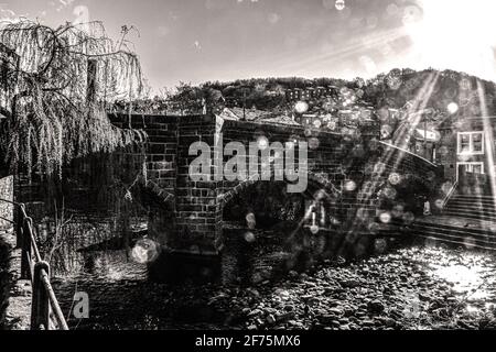 Packhorse Bridge, Hebden Water, Hebden Bridge, Calderdale, West Yorkshire Stockfoto