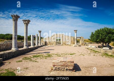 Die Ukraine, Krim, Sewastopol, die Ruinen der Alten Stadt Chersoness, das Alte Theater Stockfoto