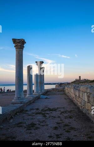 Die Ukraine, Krim, Sewastopol, die alte Stadt Chersoness, die Ruinen des alten Theaters Stockfoto