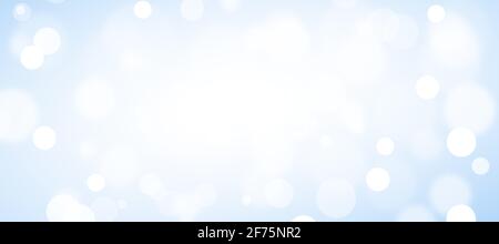 Abstraktes weißes Bokeh auf blauem Hintergrund, Hintergrunddesign in himmelblauer Farbe, funkelt und schimmernder Hintergrund in Form eines Kreises. Defokussiertlig Stockfoto
