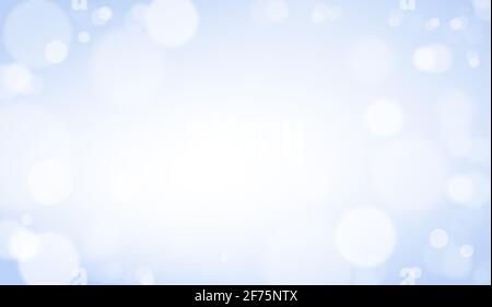 Abstraktes weißes Bokeh auf blauem Hintergrund, Hintergrunddesign in himmelblauer Farbe, funkelt und schimmernder Hintergrund in Form eines Kreises. Defokussiertlig Stockfoto