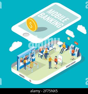 Mobile Banking Vektor flache isometrische Abbildung Stock Vektor