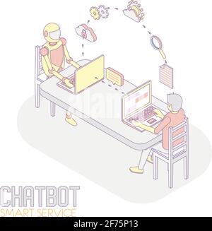 Chatbot Smart Service Concept Vektor isometrische Illustration Stock Vektor