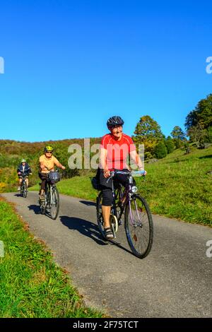 Senior Group, eine Radtour in der wunderschönen Natur im südlichen Deutschland Stockfoto