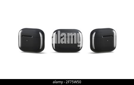 Kleines Kopfhörergehäuse in Schwarz, Vorderseite und Seitenansicht Stockfoto