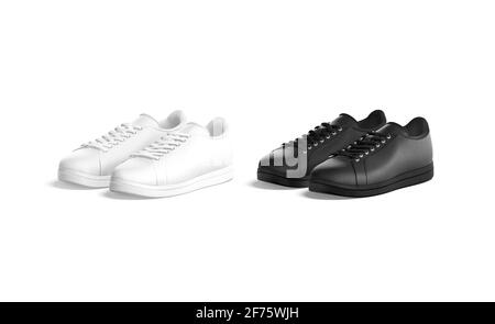 Blanke Sneakers aus schwarzem und weißem Leder mit Lace Mockup, isoliert Stockfoto