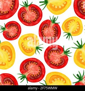 Rote und gelbe Scheiben Tomaten nahtloses Muster isoliert auf weiß Hintergrund Stockfoto