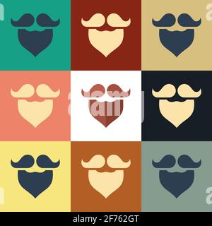 Schnurrbart- und Bartsymbol auf farbigem Hintergrund isoliert. Barbershop-Symbol. Frisur im Gesicht. Zeichnung im Vintage-Stil. Vektorgrafik Stock Vektor