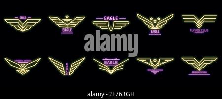 Eagle-Logo-Set. Umriss Satz von Adler Vektor-Logo Neonfarbe auf schwarz Stock Vektor