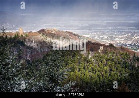 Frankreich, Elsass, Bas-Rhin, Vogesen und Burgruinen Haut-Barr. Stockfoto