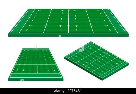 rugby-Feld Markierungen Linien, Rugby Spielplatz in isometrisch. Sportplatz für aktive Erholung. Vektor Stock Vektor