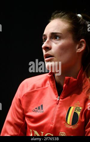 Die belgische Tessa Wullaert, aufgenommen während einer Pressekonferenz der belgischen Nationalmannschaft „Rote Flammen“, in Tubize, Montag, 05. April 2021. BELGA PHOT Stockfoto