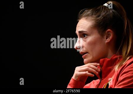 Die belgische Tessa Wullaert, aufgenommen während einer Pressekonferenz der belgischen Nationalmannschaft „Rote Flammen“, in Tubize, Montag, 05. April 2021. BELGA PHOT Stockfoto