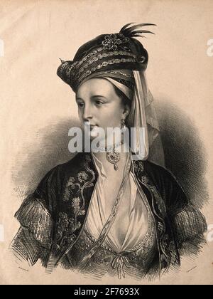 Lady Mary Wortley Montagu in türkischer Kleidung, (1689-1762).Lady Montagu wird mit der Einführung der osmanischen Pockenimpfung in Großbritannien, Stockfoto