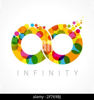 Unendlichkeits-Logo mit Blase. Kreative Grafiken unendlich Vektor Vorlage Marke Zeichen Idee. Bunte Kreise Formen sich, abstraktes Infinit Branding isoliert Stock Vektor