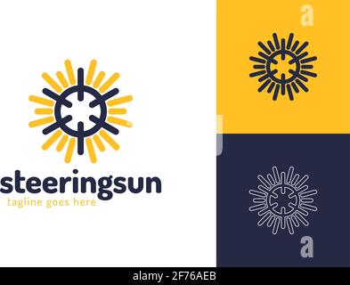 Schiff Lenkung Sonne Logo. Schiff Rad Logo Design Vektor Symbol Grafik Illustration. Schiffshandrad, Schiffsradhelm. Stock Vektor