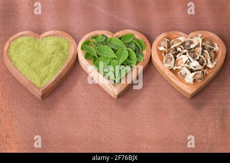 Moringa oleifera mit vielen Vorteilen, Vitaminen, Mineralien und mehrere medizinische Eigenschaften für den Körper Stockfoto