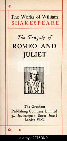 Titelseite aus dem Shakespeare-Stück Romeo und Julia. Aus den Werken von William Shakespeare, erschienen um 1900 Stockfoto