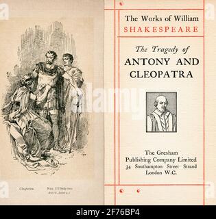 Frontispiz und Titelseite aus dem Shakespeare-Stück Antony und Cleopatra. Akt IV Szene 4. Cleopatra, 'Nein, ich helfe auch'. Aus den Werken von William Shakespeare, erschienen um 1900 Stockfoto