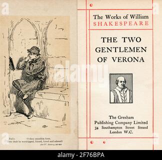 Frontispiz und Titelblatt aus dem Shakespeare-Stück die beiden Herren von Verona. Akt IV Szene 4. Julia, 'O du sinnlose Form, Du wirst angebetet, geküsst, geliebt und verehrt werden'. Aus den Werken von William Shakespeare, erschienen um 1900 Stockfoto