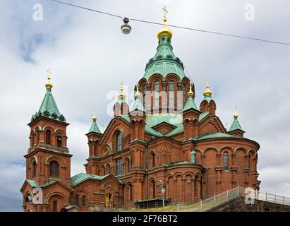 Blick auf das Äußere des Uspenski orthodoxe Kathedrale in Helsinki, Finnland Stockfoto