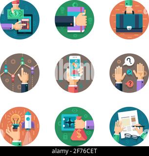 Business und Finanzen Icon Set Collection in flacher Optik. Vektorgrafik. Stock Vektor