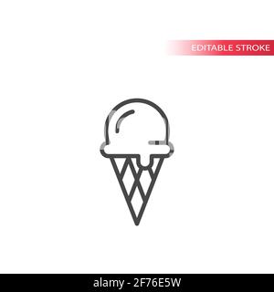 Vektorsymbol Eiscreme-Linie. Eiscreme mit Waffelkegel-Umrisssymbol, bearbeitbarer Strich. Stock Vektor