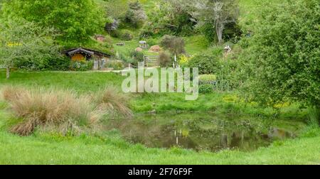 Idyllische Landschaft am Shire, vertreten durch eine Region in der Nähe Matama auf der Nordinsel Neuseelands Stockfoto