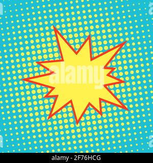 Explosives Blitzlicht im Pop-Art-Stil. Vorlage mit Leerzeichen. Vektor-Cartoon-Illustration auf einem gelben und blauen Hintergrund Stock Vektor