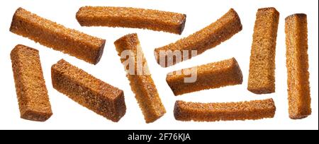 Roggenbrotcroutons, gesalzene knusprige Brotstäbchen Stockfoto