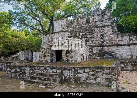 Uralte Maya-Ruinen in Muyil / Chunyaxché im Biosphärenreservat Sian Ka'an, in der Nähe von der Halbinsel Yucatán, Mexiko Stockfoto