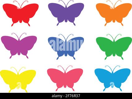 Satz von bunten Schmetterlingen Silhouetten Vektor-Illustration isoliert Stock Vektor