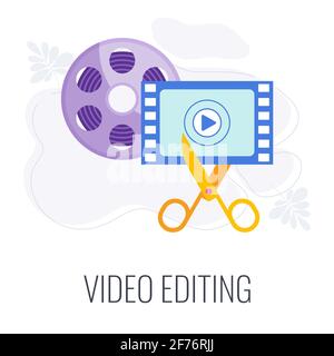 Symbol für Videobearbeitung. Scherenschnitt, Montage. Stock Vektor