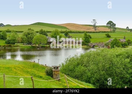 Idyllische Landschaft am Shire, vertreten durch eine Region in der Nähe Matama auf der Nordinsel Neuseelands Stockfoto