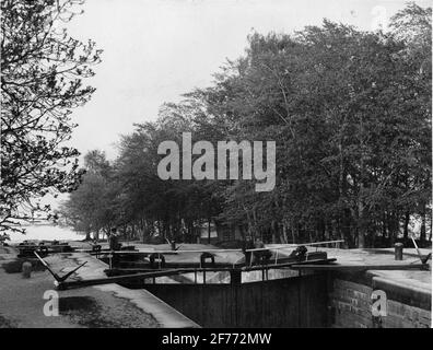 Göta-Kanal. Borenshults sperrt Motala. Höchste Sperre. Stockfoto