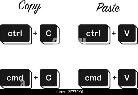 Strg C cmd C- und V-Tastenkombinationen zum Kopieren Fügen Sie das Konzept der Tastaturtasten in das Vektorsymbol ein Stock Vektor