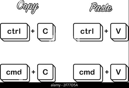 Strg C cmd C- und V-Tastenkombinationen zum Kopieren Fügen Sie das Konzept der Tastaturtasten in das Vektorsymbol ein Stock Vektor