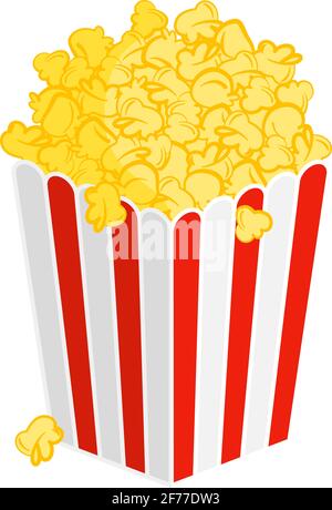 Popcornbox oder Eimer voller Popcorn für einen Kinojause Lebensmittelkonzept in Vektorsymbol Stock Vektor