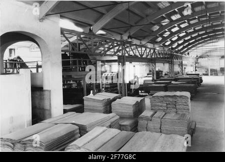 Sperrholzfabrik, leichte Gesellschaft mit beschränkter Haftung. Aufbau durch ab mit Holzkonstruktionen, Töreboda. Stockfoto