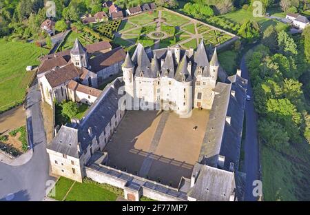 Frankreich, Dordogne (24), Périgord Vert, Jumilhac-le-Grand, die Burg Luftaufnahme Stockfoto