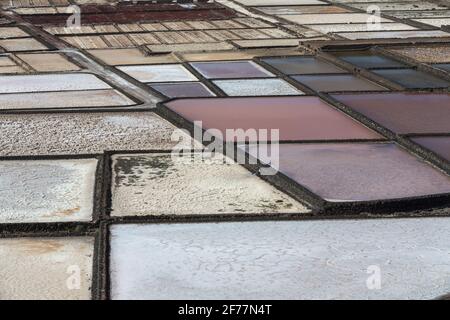 Spanien, Kanarische Inseln, Insel Lanzarote, Südwestküste, Las salinas de Janubio (Salinen von Janubio) Stockfoto