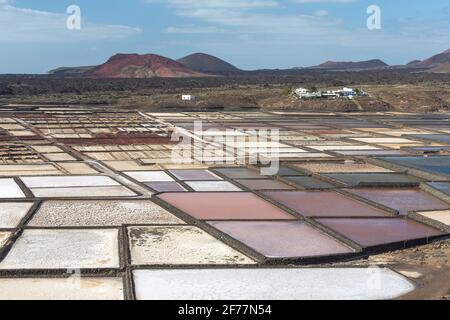 Spanien, Kanarische Inseln, Insel Lanzarote, Südwestküste, Las salinas de Janubio (Salinen von Janubio) Stockfoto