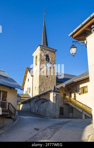 Frankreich, Savoie, Maurienne-Tal, Albiez-le-Jeune, Saint-Germain-Kirche Stockfoto