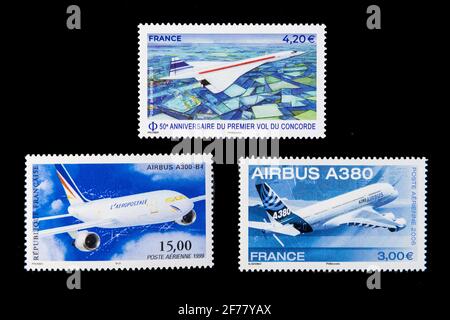 Frankreich, Paris, Briefmarken, berühmte Flugzeuge Stockfoto