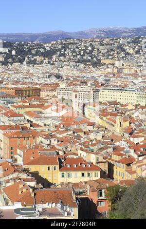 Frankreich, Alpes Maritimes, Nizza, Blick vom belvedere auf den Hügel des Schlosses auf die Altstadt Stockfoto