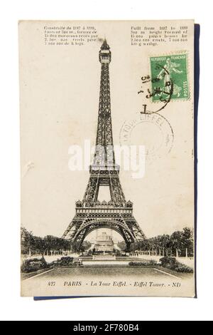 Frankreich, Paris (75), Grenelle, alte Postkarte (1924) mit dem Eiffelturm Stockfoto